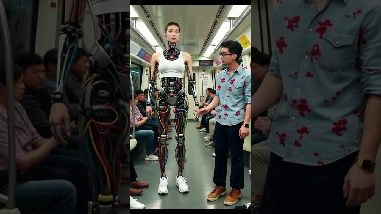 Vakker robotjente sett på bussen #robot #cosplay #fremtidsteknologi #android #animasjon